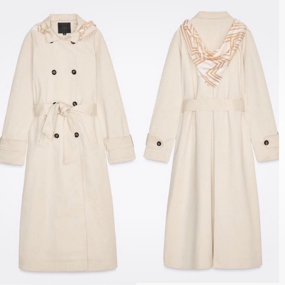 Zara Jackets & Blazers - NWT Zara Woman’s m Long Scarf Trench Coat Light Beige Belted Midi Jacket
